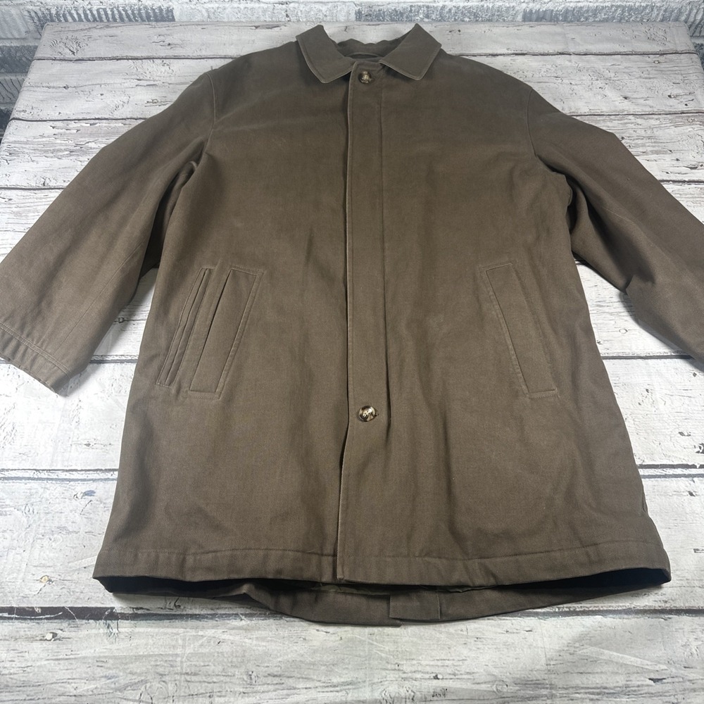 JOS A BANK men's L Quilted Fleece Barn Jacket Full Zip & Button Stadium Length